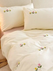 3 Cái/bộ Vật Có Hoa & Thêu Hoa Túi Đựng Chăn Màn Và Vỏ Gối Bộ Nhà Hiện Đại Dệt Bộ Chăn Ga Gối - Màu be - Xem 4