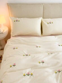 3 Cái/bộ Vật Có Hoa & Thêu Hoa Túi Đựng Chăn Màn Và Vỏ Gối Bộ Nhà Hiện Đại Dệt Bộ Chăn Ga Gối - Màu be - Xem 5