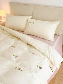 3 Cái/bộ Vật Có Hoa & Thêu Hoa Túi Đựng Chăn Màn Và Vỏ Gối Bộ Nhà Hiện Đại Dệt Bộ Chăn Ga Gối - Màu be - Xem 6