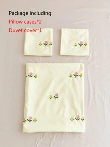 3 Cái/bộ Vật Có Hoa & Thêu Hoa Túi Đựng Chăn Màn Và Vỏ Gối Bộ Nhà Hiện Đại Dệt Bộ Chăn Ga Gối - Màu be - Xem 8