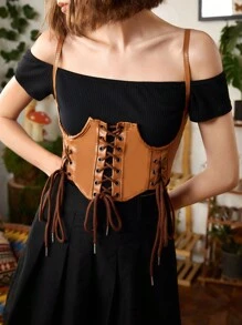 ROMWE Fairycore 1 Miếng NỮ Chất rắn Coa dây Thắt lưng Harness - màu nâu - Xem 1