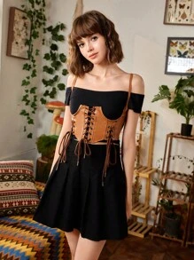 ROMWE Fairycore 1 Miếng NỮ Chất rắn Coa dây Thắt lưng Harness - màu nâu - Xem 2