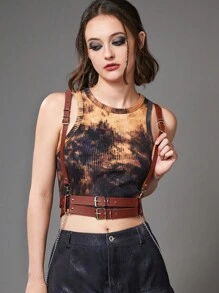 ROMWE Frauen 1 Stück Gurt Gürtel mit Kette Dekor, - Kaffeebraun - Übersicht 1