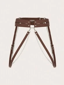 ROMWE Frauen 1 Stück Gurt Gürtel mit Kette Dekor, - Kaffeebraun - Übersicht 2