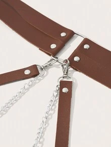 ROMWE Frauen 1 Stück Gurt Gürtel mit Kette Dekor, - Kaffeebraun - Übersicht 3