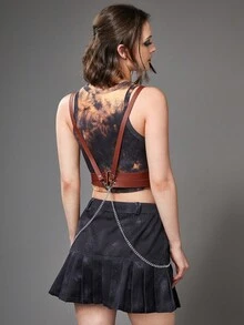 ROMWE Frauen 1 Stück Gurt Gürtel mit Kette Dekor, - Kaffeebraun - Übersicht 4