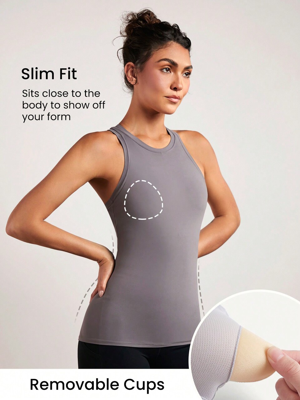 FeatherFit™ Hip-Length Racerback Slim Fit Tank Top Low Impact Yoga Pilates Daily Summer