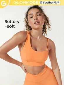 GLOWMODE FeatherFit™ Asymmetric Strap Sports Bra - Cantaloupe Yellow - View 1