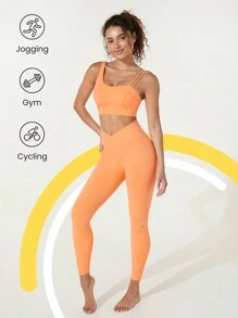 GLOWMODE FeatherFit™ Asymmetric Strap Sports Bra - Cantaloupe Yellow - View 3