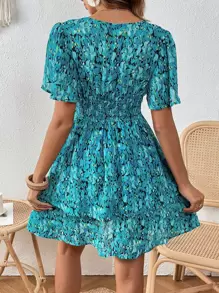 SHEIN VCAY Đầm phân lớp Trọn gói Dải chun Hoa Tất cả trên in Boho - Nhiều màu - Xem 2