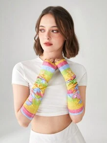 ROMWE X Care Bears 1pc Women Cartoon Bear Pattern Arm Sleeves - Multicolor - View 2