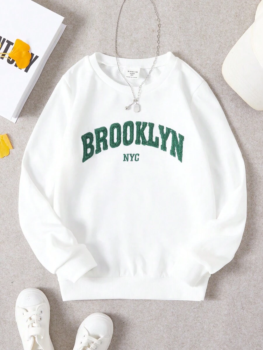 SHEIN Girls Letter Graphic Sweatshirt - White - View 1