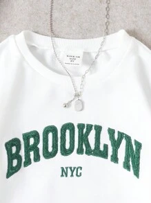 SHEIN Girls Letter Graphic Sweatshirt - White - View 3