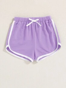 SHEIN 青少女字母圖形下垂肩t恤和對比綁帶短褲 - 紫丁香色 - 查看 4