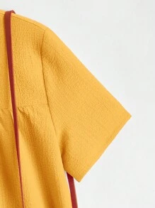 SHEIN Đầm Gái Nút Viên lá sen màu trơn Dễ thương - Màu Mù tạt vàng - Xem 3
