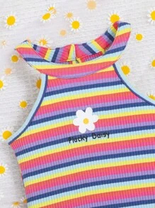 SHEIN Đầm bé gái Nút Gân đan Hoa sọc cầu vồng Giải trí - Nhiều màu - Xem 3