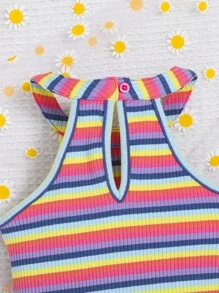 SHEIN Đầm bé gái Nút Gân đan Hoa sọc cầu vồng Giải trí - Nhiều màu - Xem 4