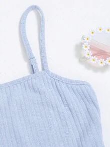 SHEIN Leap Crew Tank Tops & Camis Bé Gái Bất đối xứng Gân đan màu trơn Giải trí - Màu xanh nhạt - Xem 4