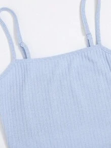 SHEIN Leap Crew Tank Tops & Camis Bé Gái Bất đối xứng Gân đan màu trơn Giải trí - Màu xanh nhạt - Xem 5