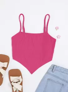 SHEIN Leap Crew Teen Girls Solid Bandana Hem Cami Top - Hot Pink - View 1