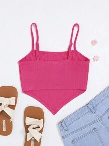 SHEIN Leap Crew Teen Girls Solid Bandana Hem Cami Top - Hot Pink - View 2