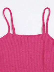 SHEIN Leap Crew Teen Girls Solid Bandana Hem Cami Top - Hot Pink - View 3