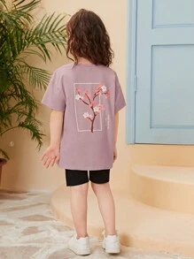 SHEIN 小女童印花落肩T恤 - 淺灰紫 - 查看 2