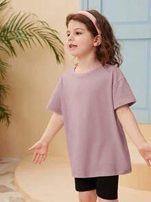 SHEIN 小女童印花落肩T恤 - 淺灰紫 - 查看 4