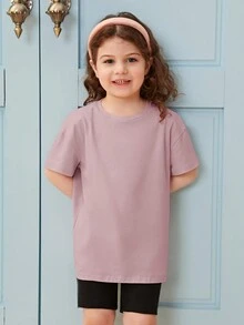 SHEIN 小女童印花落肩T恤 - 淺灰紫 - 查看 5