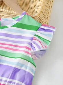 SHEIN Tween Girl Striped Ruffle Trim Dress - Multicolor - View 3