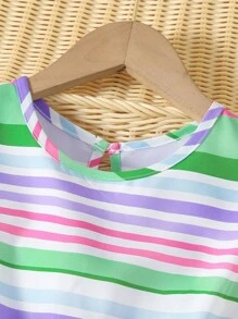 SHEIN Tween Girl Striped Ruffle Trim Dress - Multicolor - View 4