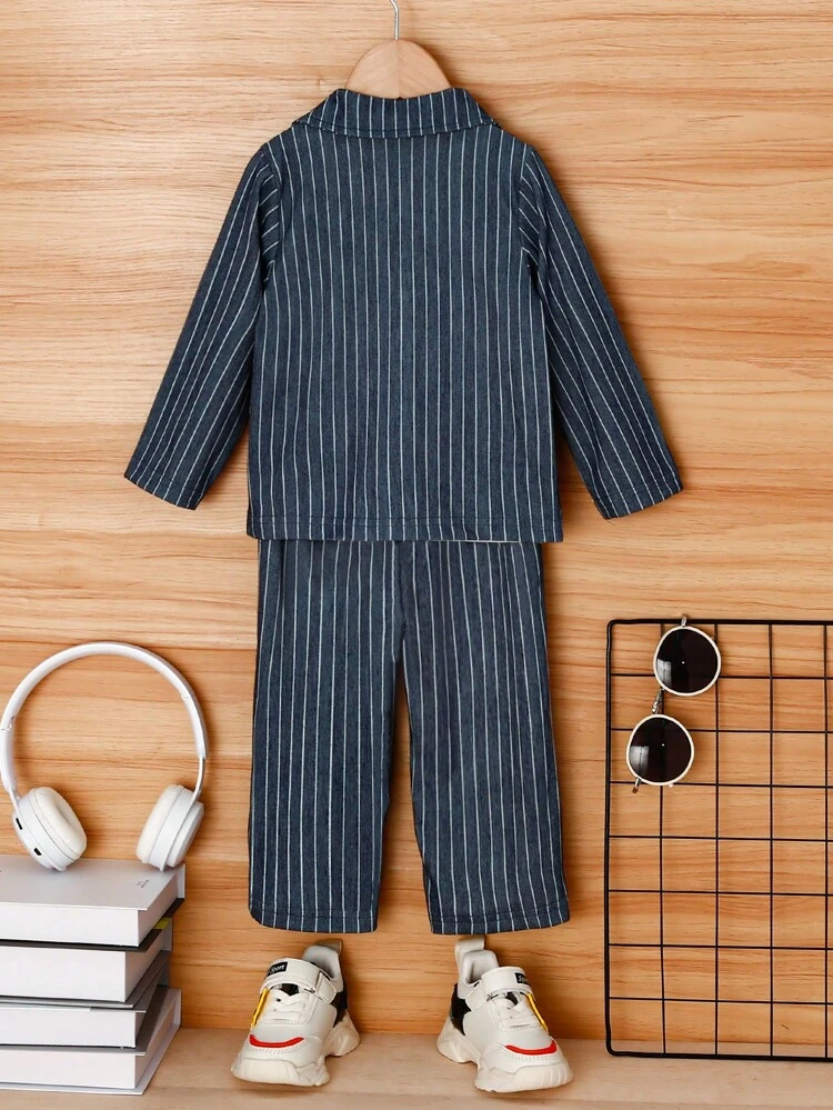 Baby Boy Pinstriped Print Blazer & Bow Front Tee & Pants
