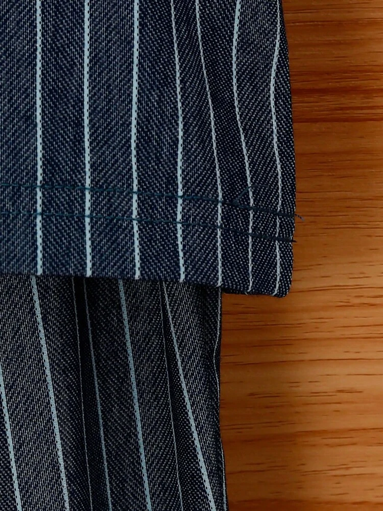 Baby Boy Pinstriped Print Blazer & Bow Front Tee & Pants