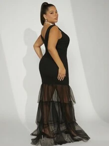 SHEIN Unity Vestido de sirena con volantes en multicapas para tallas grandes - Negro - Ver 2