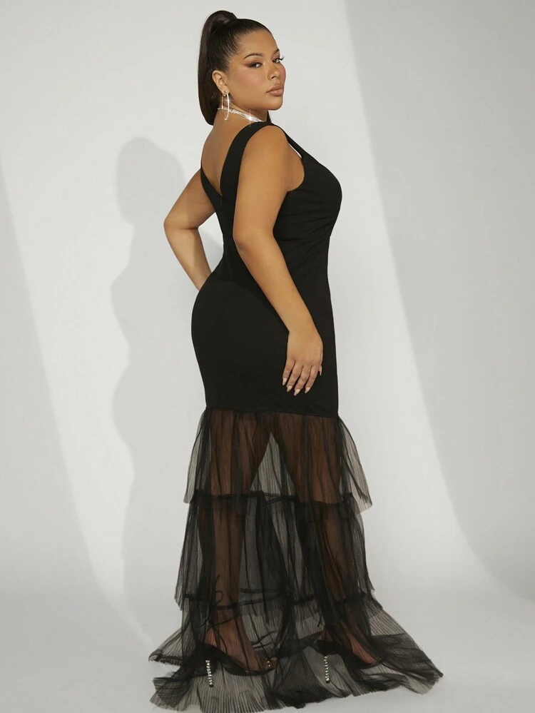 Plus Layered Ruffle Mermaid Hem Dress