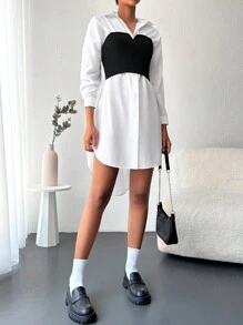 EURMUSE Vestido camisero con botón delantero de hombros caídos sin top tubo - Blanco - Ver 1
