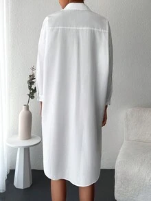 EURMUSE Vestido camisero con botón delantero de hombros caídos sin top tubo - Blanco - Ver 2