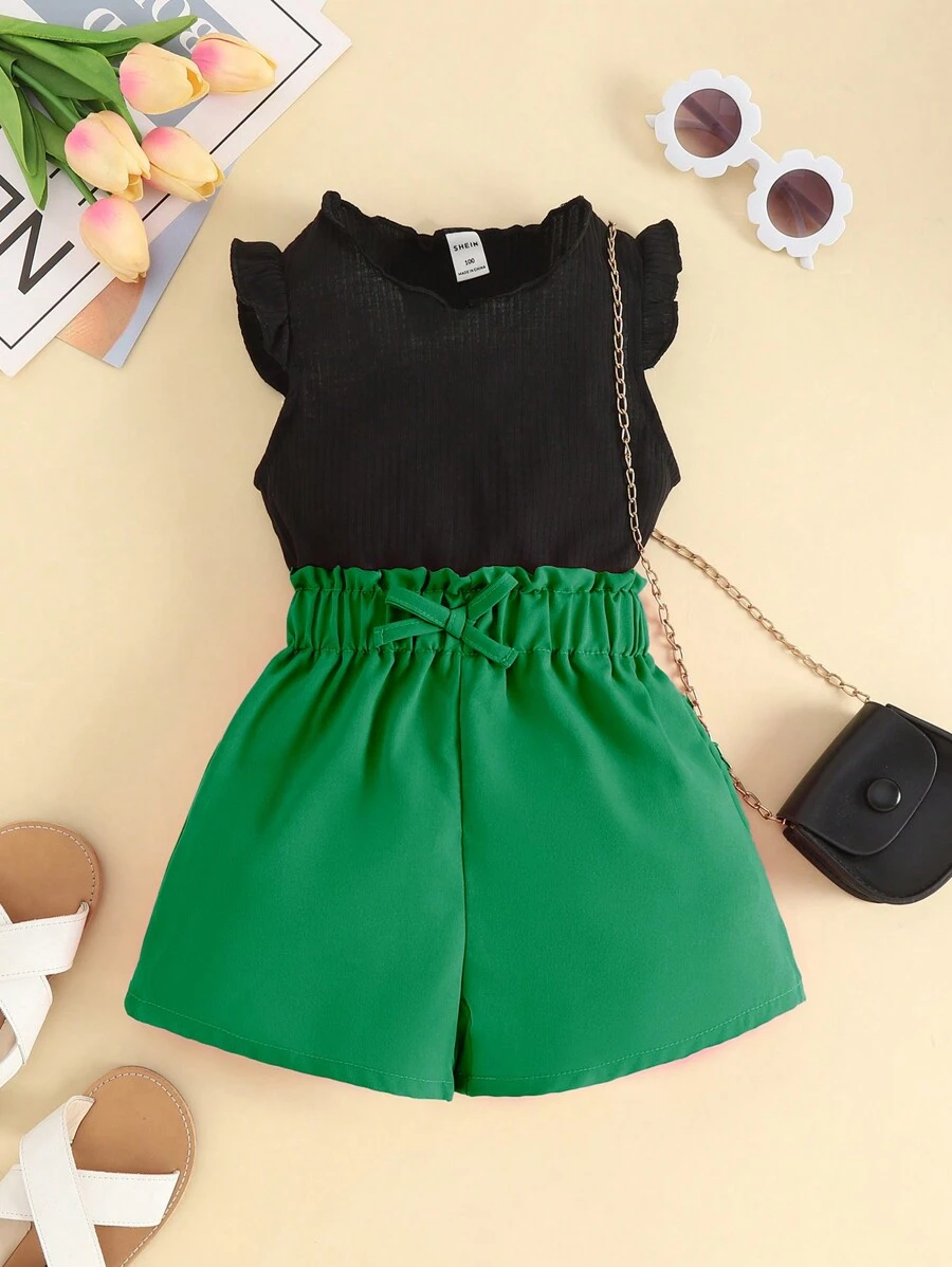 Toddler Girls Ruffle Trim Tank Top & Paperbag Waist Shorts - Multicolor - View 1