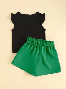 Toddler Girls Ruffle Trim Tank Top & Paperbag Waist Shorts - Multicolor - View 2
