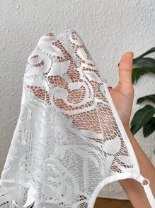 SHEIN VCAY Fringe Hem Lace Cami Top Without Bra - White - View 5