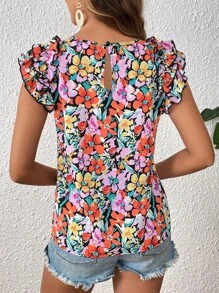 SHEIN VCAY Allover Floral Print Ruffle Trim Blouse - Multicolor - View 2