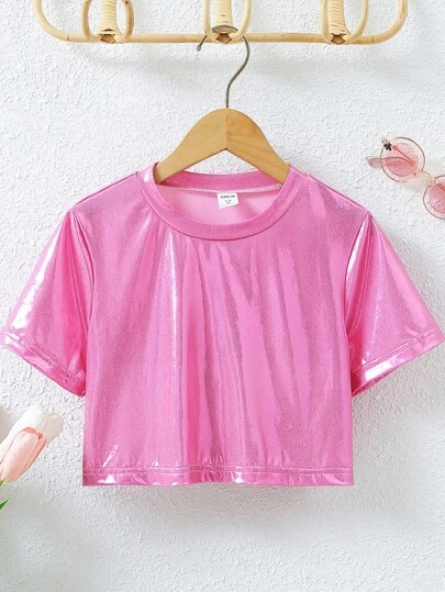 SHEIN Sparklyn Tween Flicka Enfärgat Korta T-Shirts