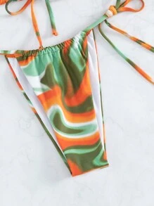 Allover Print Halter Triangle Tie Side Summer Beach Bikini Set - Multicolor - View 4