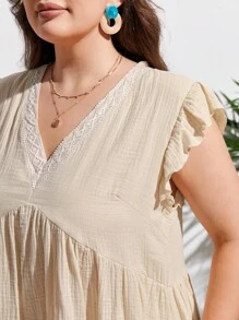 SHEIN Frenchy Plus Contrast Lace Ruffle Trim Smock Dress