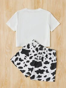 SHEIN Tween meisje Koe & Letter-afbeelding Pyjamaset