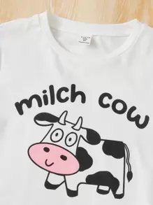 SHEIN Tween meisje Koe & Letter-afbeelding Pyjamaset