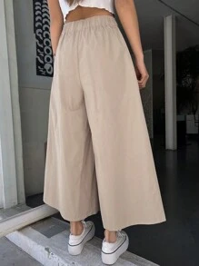 DAZY Chất rắn Túi nghiêng Quần ống rộng - Màu be - Xem 2