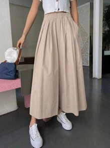 DAZY Chất rắn Túi nghiêng Quần ống rộng - Màu be - Xem 5