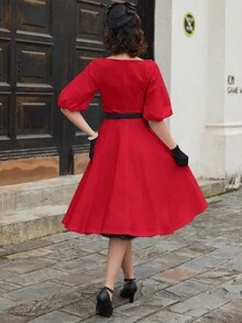 MUXXN 方領泡泡袖洋裝不附腰帶