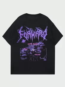 ROMWE MEN Men Letter Graphic Tee - Black - View 1